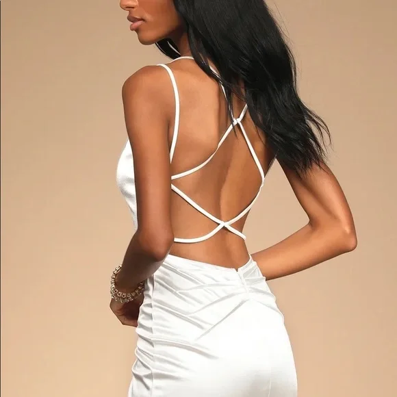 Lulus | Dresses | Lulus Alluring Always White Satin Strappy Bodycon Mini  Dress | Poshmark